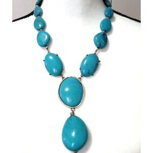 Chunky Boho Chic Y Drop Necklace Big Bold Faux Stone Vibrant Blue Coastal Resort